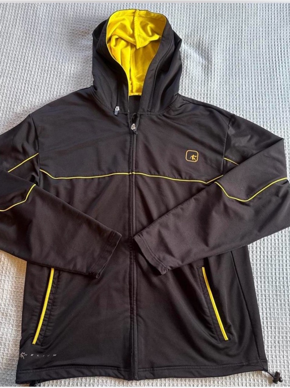 Men's Black Windbreaker Hoodie with Yellow Trim